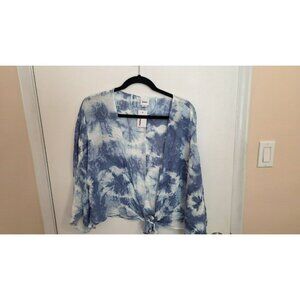 Sonoma Crop Top Half Sleeve Blue White Tie Dye NWT Beach Vacation Tie Resort OS